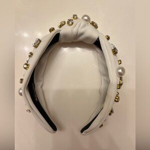 Brianna Cannon white embellished pearl and stone headband/ missing one stone